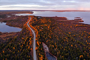 Aerial photo of Sevettijärventie road leading to Aihkiniemi